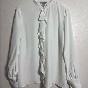 Women’s H&M White button up Poplin Ruffle Top